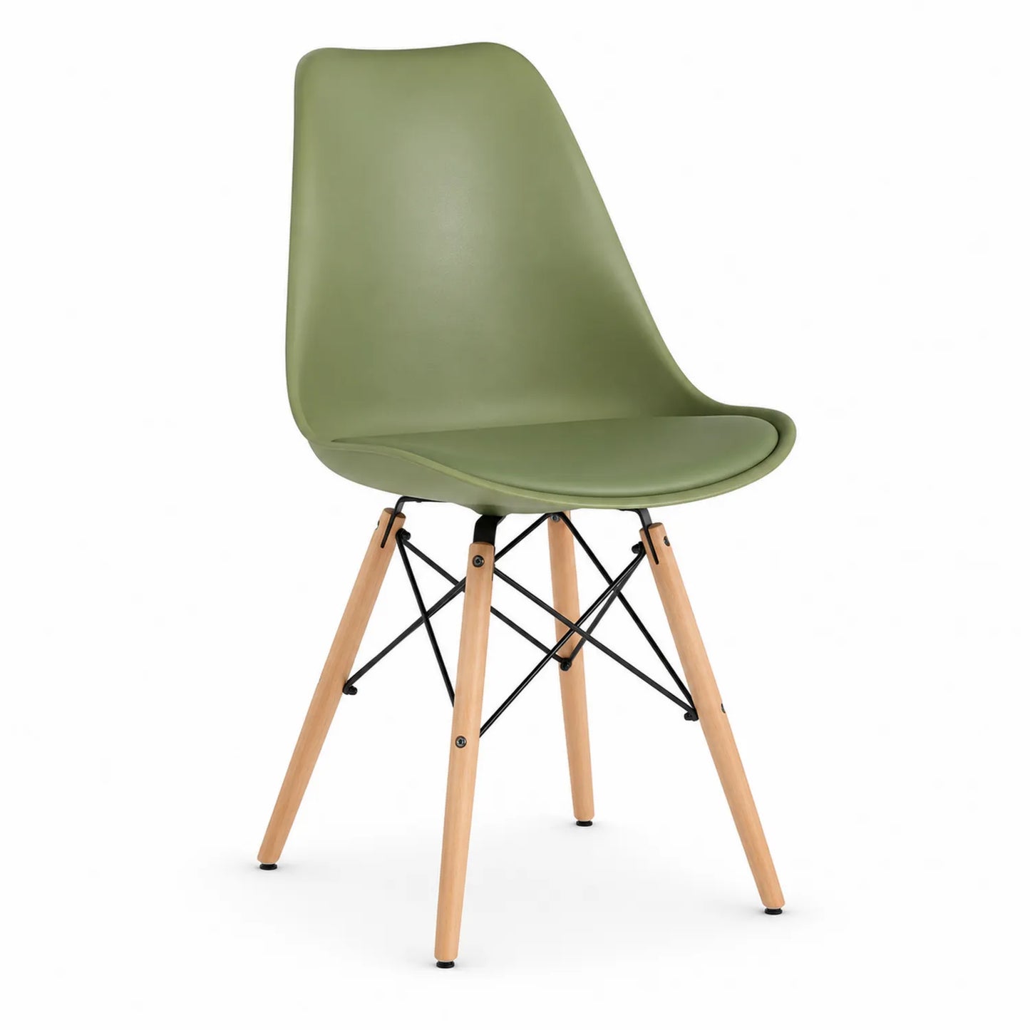 Chaise en polypropylène vert avec pieds en hêtre