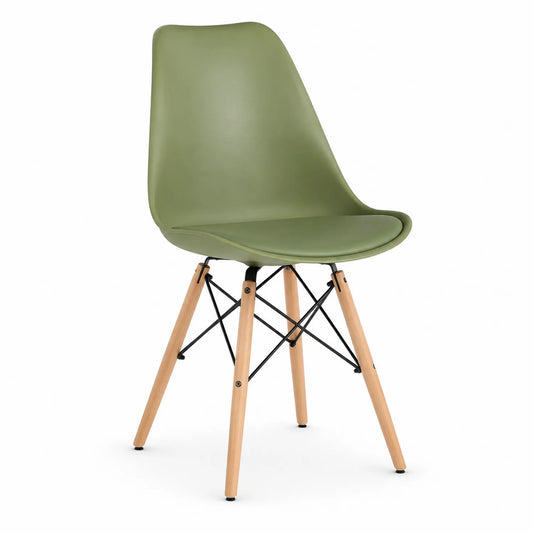 Chaise en polypropylène vert avec pieds en hêtre
