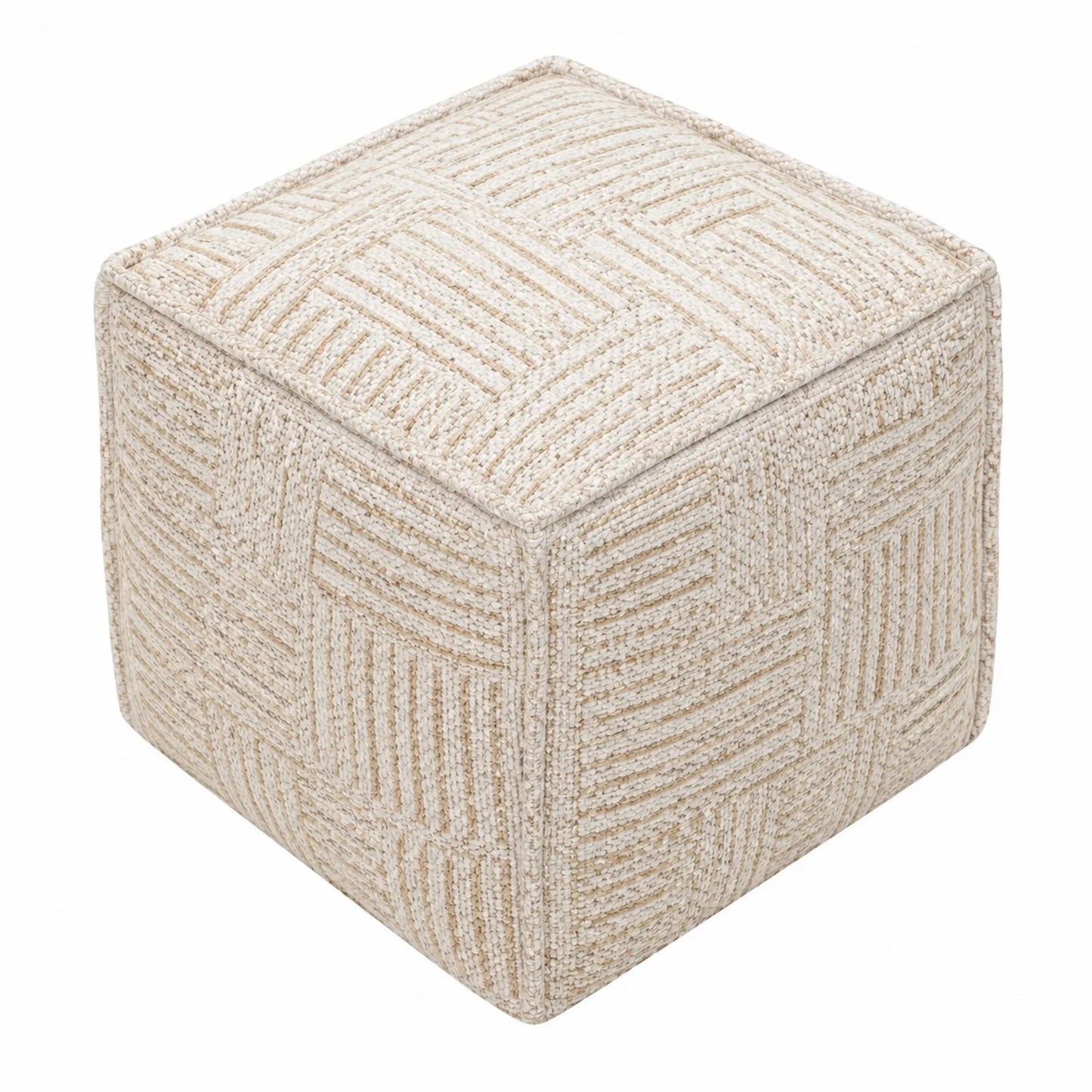 Repose-pieds carré en tissu jacquard crème 40x40x40 cm