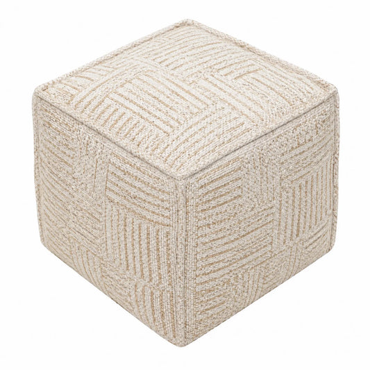 Repose-pieds carré en tissu jacquard crème 40x40x40 cm