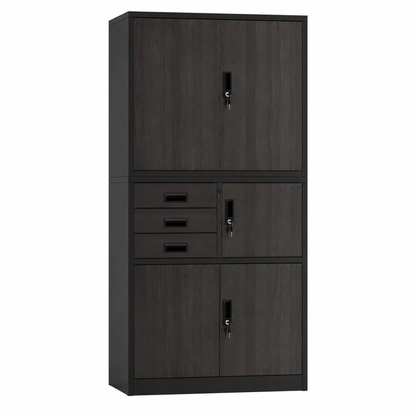 Armoire en métal et bois avec portes verrouillables et tiroirs 200x100x50 cm Noir et Marron