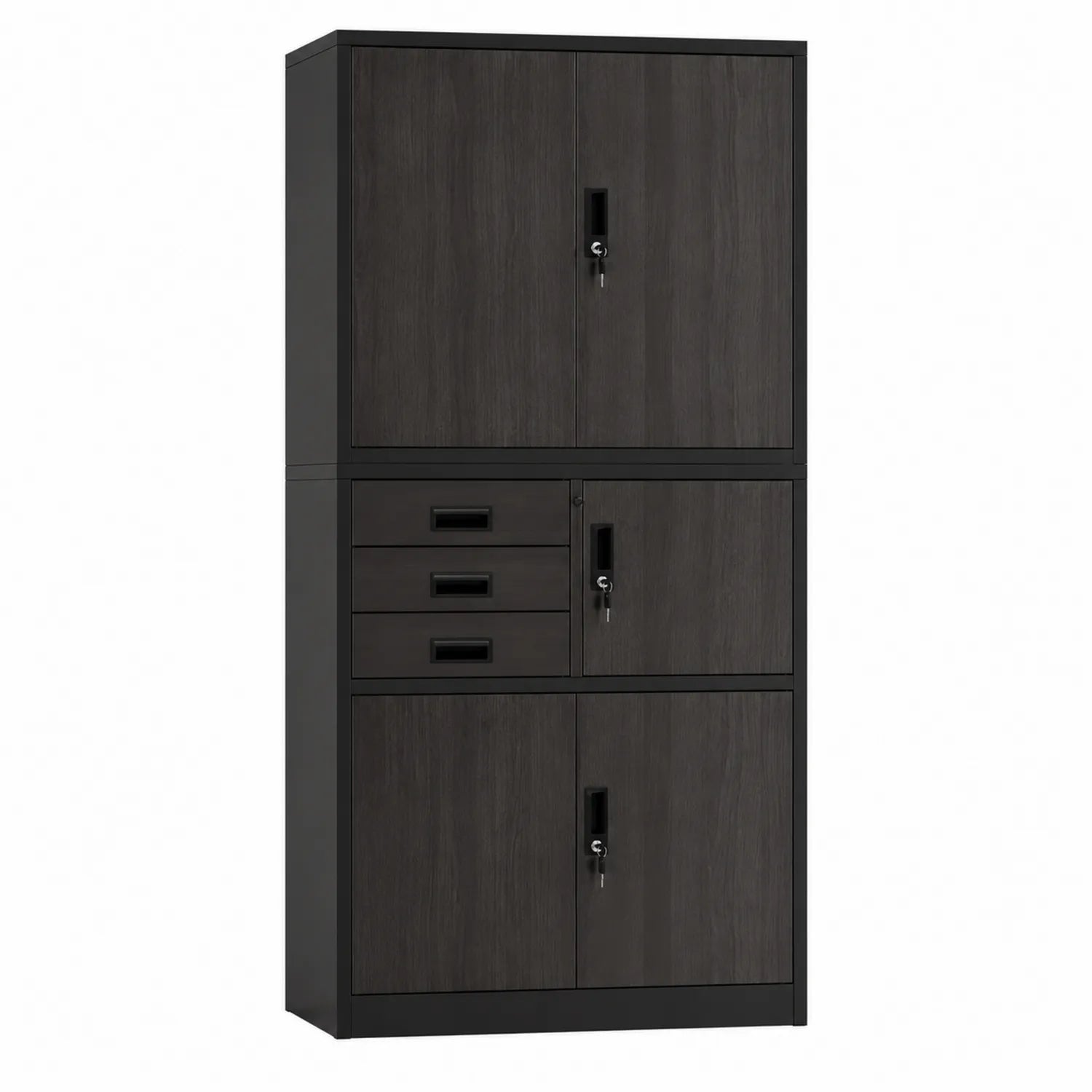 Armoire en métal et bois avec portes verrouillables et tiroirs 200x100x50 cm Noir et Marron