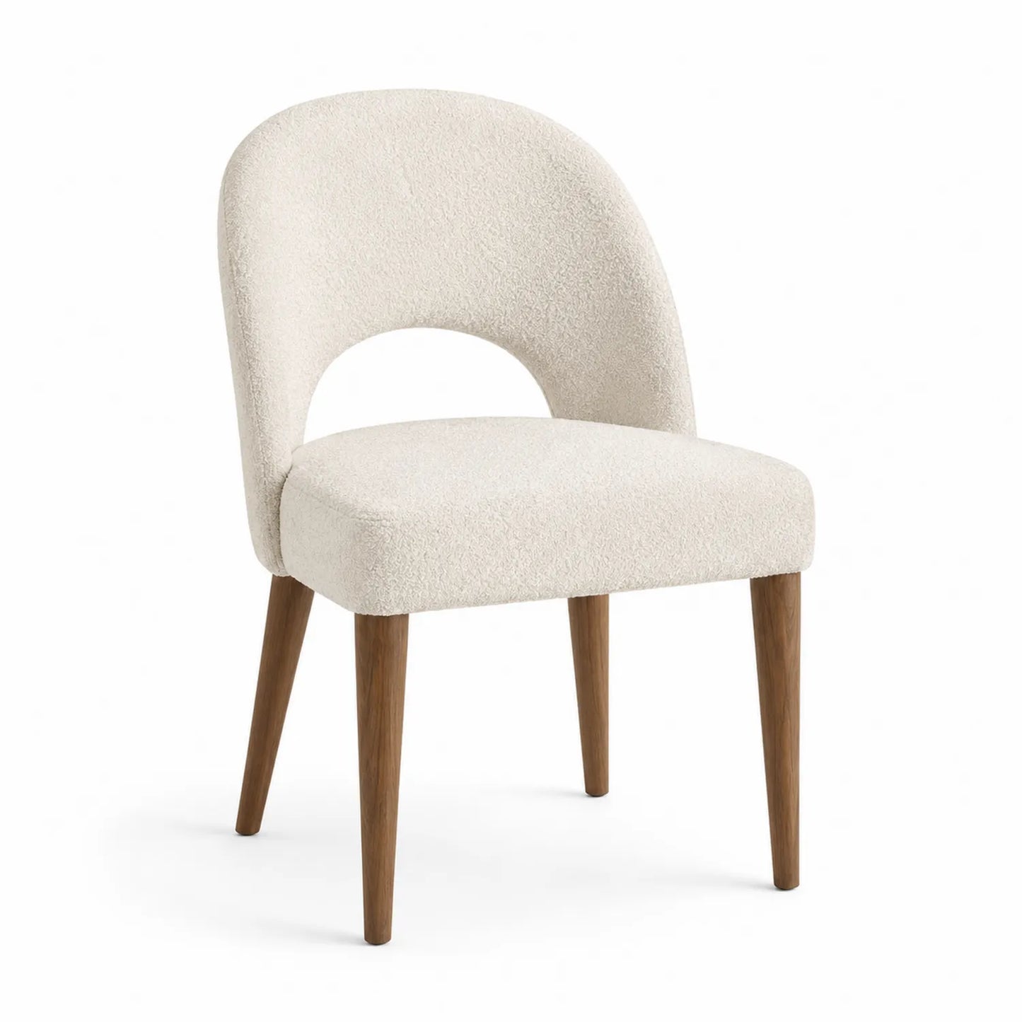 Chaise tissu bouclette beige pieds en bois