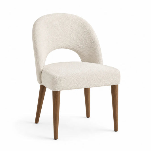 Chaise tissu bouclette beige pieds en bois