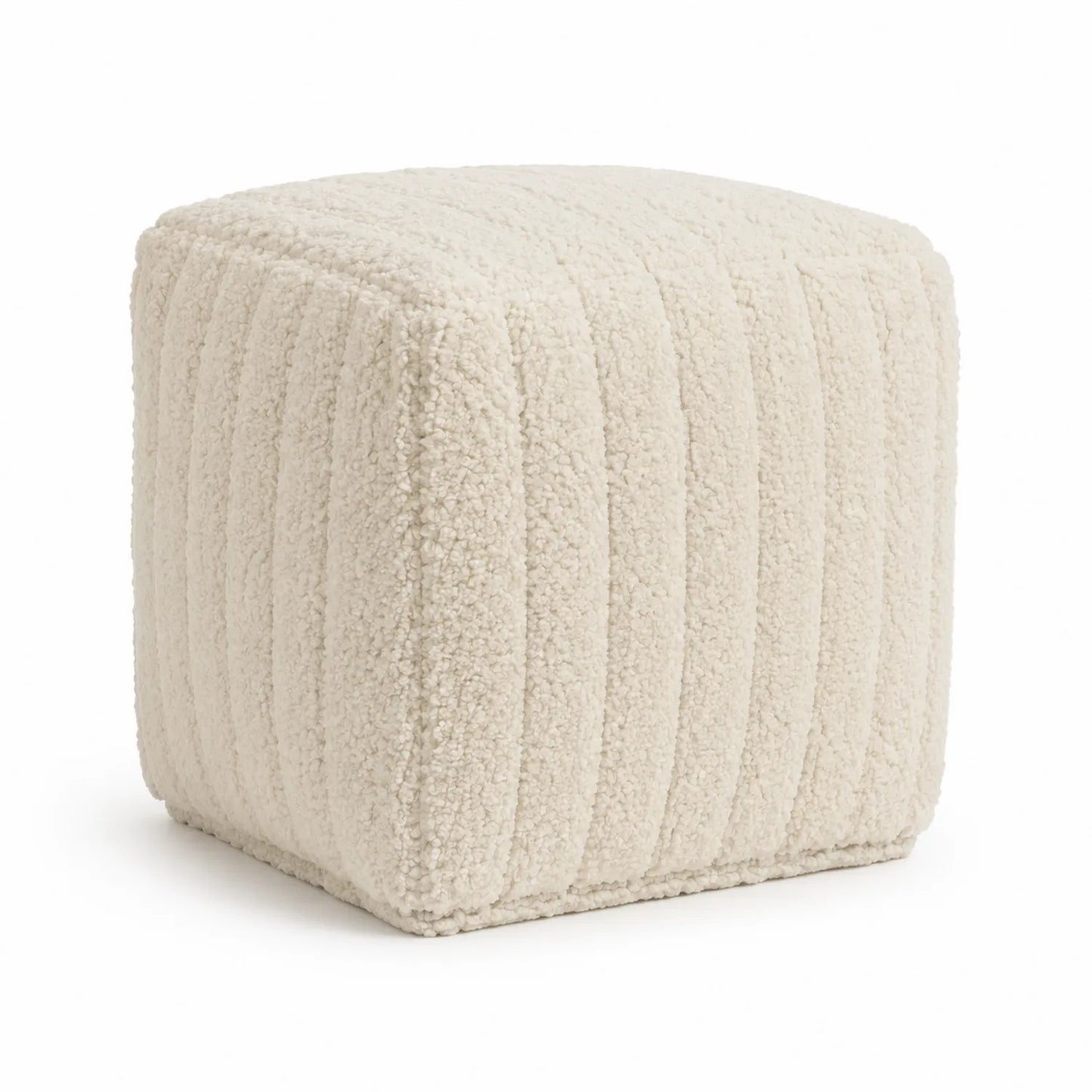 Pouf carré en tissu bouclé crème 40x40x40 cm