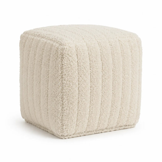 Pouf carré en tissu bouclé crème 40x40x40 cm